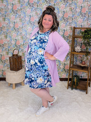 Mariah Ribbed Dress in Navy Floral