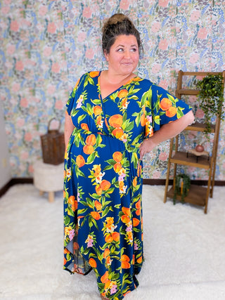 Celeste High-Low Maxi Dress in Navy Citrus