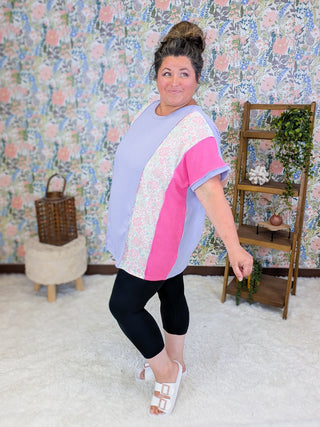 Lulu Vertical Block Dolman in Lilac + Floral