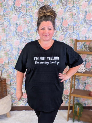 Just Caring Loudly Vneck Tee on Black