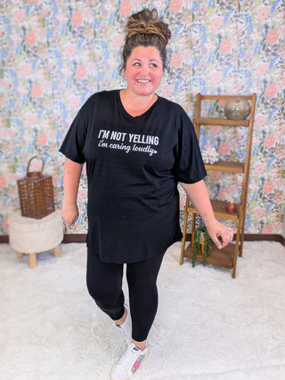 Just Caring Loudly Vneck Tee on Black