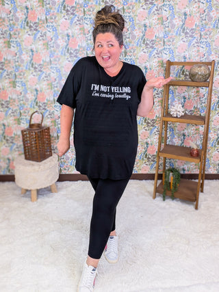 Just Caring Loudly Vneck Tee on Black