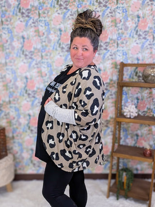 Hayden Dolman Animal Print Cardigan w/Stripe Accent