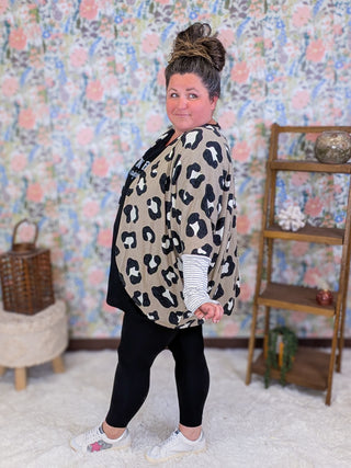 Hayden Dolman Animal Print Cardigan w/Stripe Accent