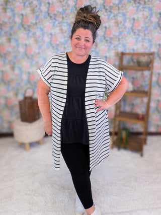 Maren Short Sleeve Cardigan in Textured Stripes (3 Colors)