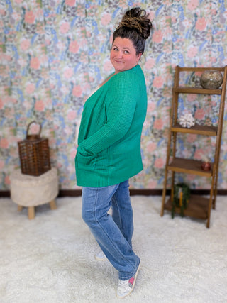 Joanna Slouchy Patch Pocket Breathable Cardigan in Green
