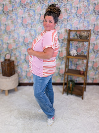 Tina Striped Short Sleeve Top in Pink Mix