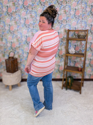 Tina Striped Short Sleeve Top in Pink Mix