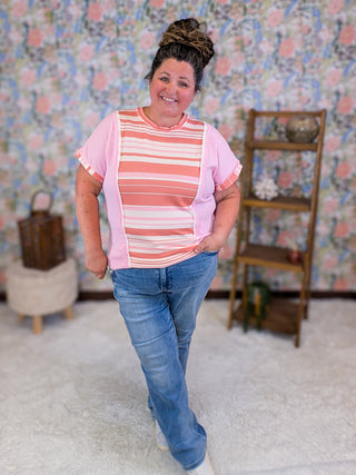 Tina Striped Short Sleeve Top in Pink Mix