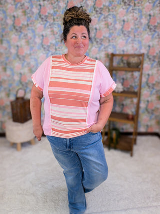 Tina Striped Short Sleeve Top in Pink Mix