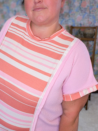Tina Striped Short Sleeve Top in Pink Mix