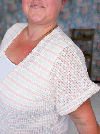 Maren Short Sleeve Cardigan in Textured Stripes (3 Colors)