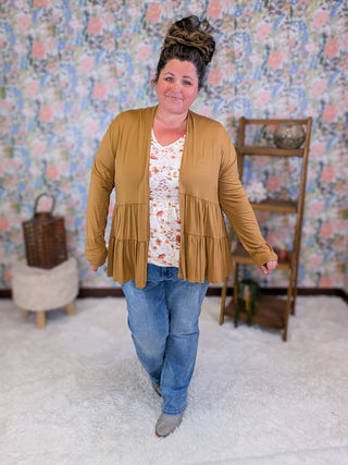 Lucia Tiered Tissue Weight Cardigan in Clay