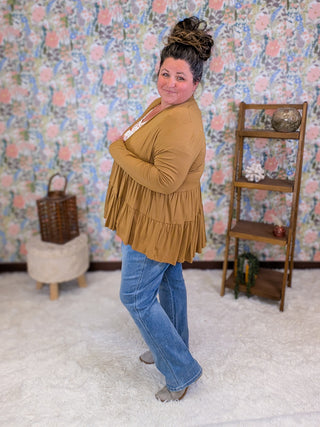 Lucia Tiered Tissue Weight Cardigan in Clay