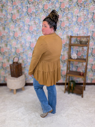 Lucia Tiered Tissue Weight Cardigan in Clay