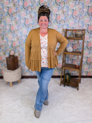 Lucia Tiered Tissue Weight Cardigan in Clay