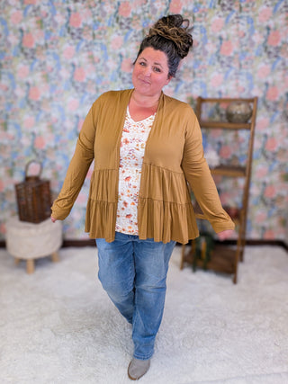 Lucia Tiered Tissue Weight Cardigan in Clay