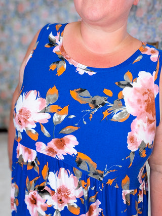 Kyla Babydoll Tank Dress in Royal Blue Floral