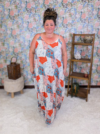 Amalia Patchwork Print Maxi Dress w/Pockets