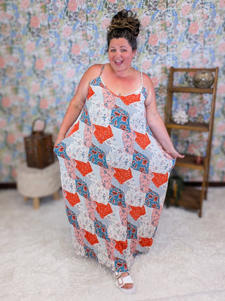 Amalia Patchwork Print Maxi Dress w/Pockets