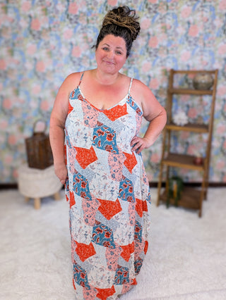 Amalia Patchwork Print Maxi Dress w/Pockets