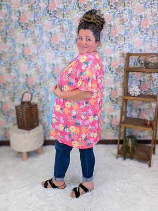 Harmony Short Sleeve Cardigan in Magenta Floral