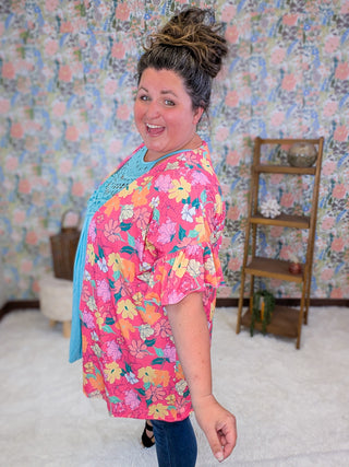 Harmony Short Sleeve Cardigan in Magenta Floral