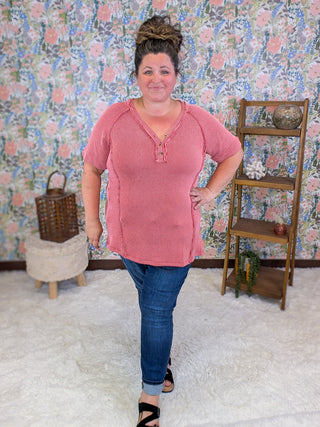 Sylvie Ribbed Short Sleeve Henley Top (2 Colors)