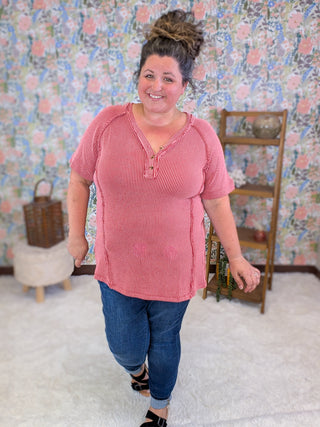 Sylvie Ribbed Short Sleeve Henley Top (2 Colors)