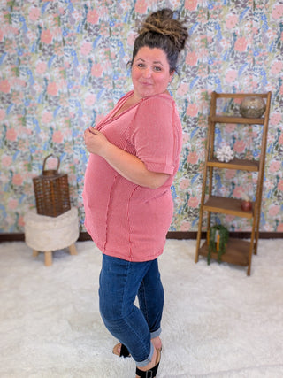 Sylvie Ribbed Short Sleeve Henley Top (2 Colors)