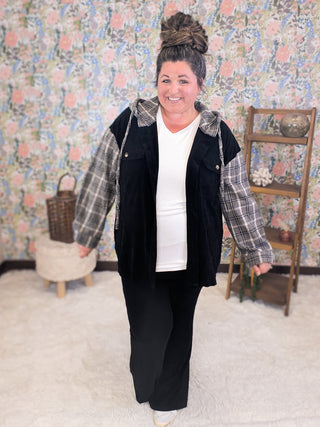 Patricia Black Shirket w/Plaid Sleeves + Hood