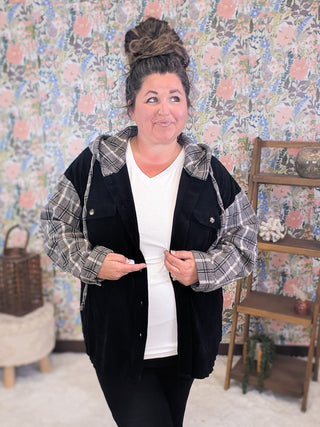 Patricia Black Shirket w/Plaid Sleeves + Hood