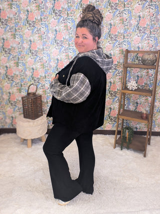 Patricia Black Shirket w/Plaid Sleeves + Hood