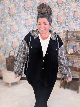 Patricia Black Shirket w/Plaid Sleeves + Hood