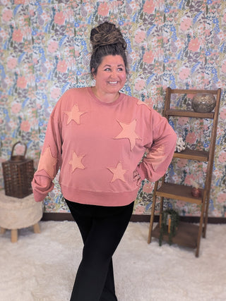 Evelyn Patched Star Pullover in Marsala