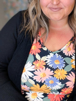 Cara Tank Dress in Black Boho Daisies