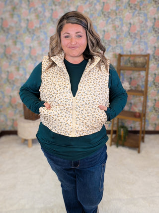 Lenora Vintage Floral Vest w/Pockets in Cream