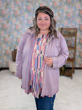 Mollie Scuba Knit Buttondown Top in Dusty Purple