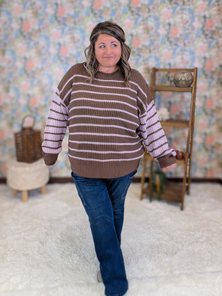 Cressida Striped Sweater in Brown + Orchid Mauve
