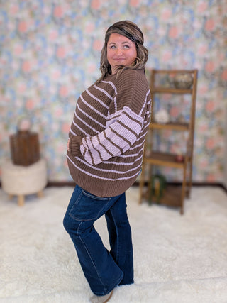 Cressida Striped Sweater in Brown + Orchid Mauve