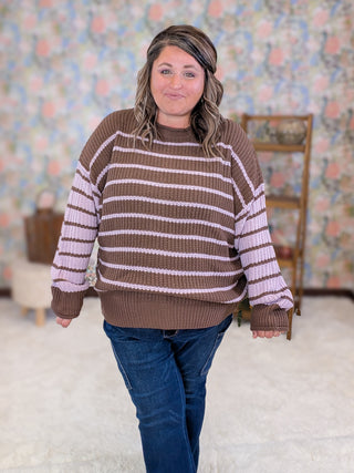 Cressida Striped Sweater in Brown + Orchid Mauve