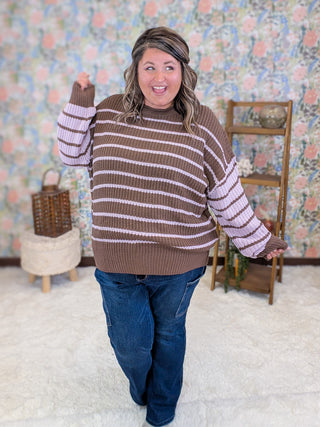 Cressida Striped Sweater in Brown + Orchid Mauve