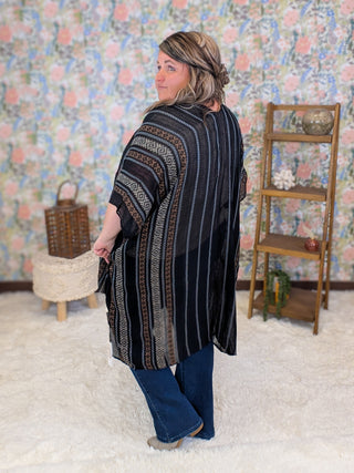 Bria Striped Kimono in Black, Brown, Taupe + Gray