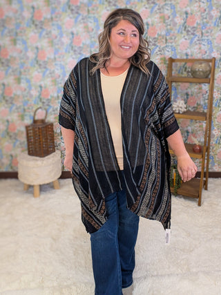 Bria Striped Kimono in Black, Brown, Taupe + Gray