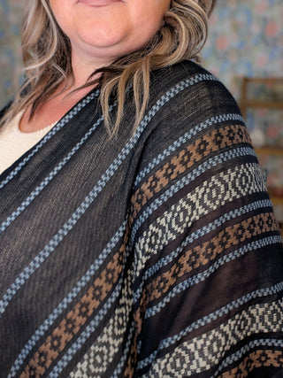 Bria Striped Kimono in Black, Brown, Taupe + Gray