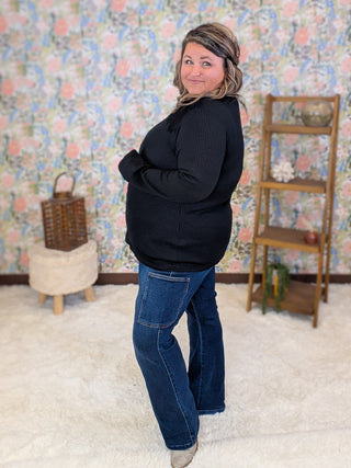 Charlotte Waffle Knit Long Sleeve w/Lace Top