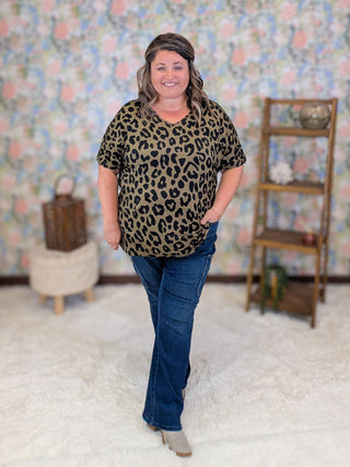 Ashley Dolman Top in Olive Leopard