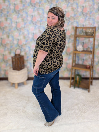 Ashley Dolman Top in Olive Leopard
