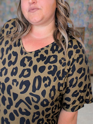 Ashley Dolman Top in Olive Leopard
