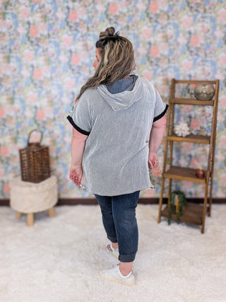 Elliot Ribbed Hooded Short Sleeve Top in Stripes